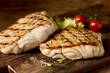 Roasted fillet with lettuce and cherry tomatoes