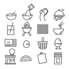 Set of minimal kitchen tools and bakery icons. Cute food and cooking concept isolated modern outline on white background