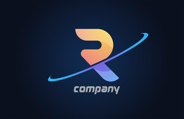 swoosh R alphabet letter logo icon in blue and yellow. Creative design for business and company