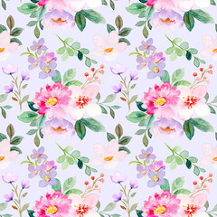 Obraz premium Soft pink purple floral watercolor seamless pattern