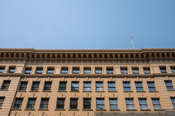 Fototapeta premium Looking up view of Edmonton's historic downtown office buildings.
