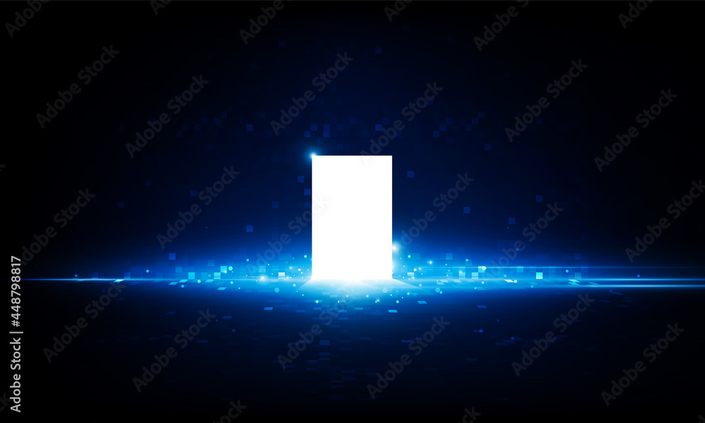 Poster abstract key door open light out technology and question mark background hitech communication concep