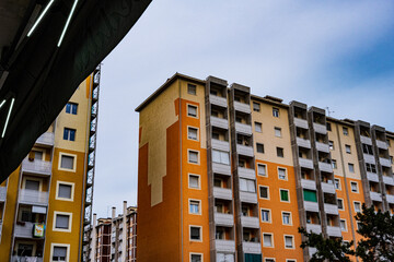 suburban buildings of Rozzano, Milan, Lombardy, Italy.