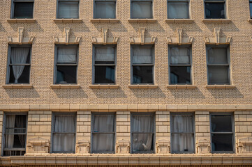 Looking up view of Edmonton's historic downtown office buildings.