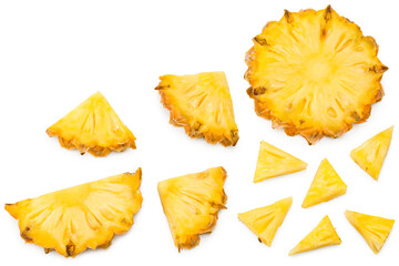 sliced pineapple isolated on white background. exotic fruit. clipping path. top view