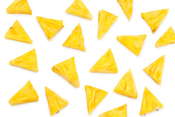 sliced pineapple isolated on white background. exotic fruit. clipping path. top view