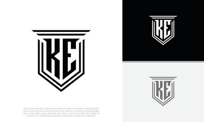 Initials KE logo design. Luxury shield letter logo design.
