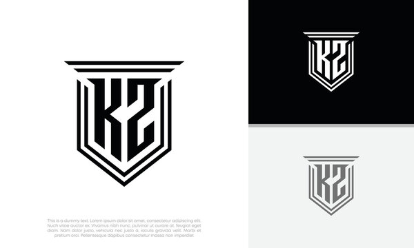 Initials KZ logo design. Luxury shield letter logo design.