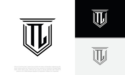 Initials TL logo design. Luxury shield letter logo design.