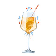 gin and tonic cocktail with orange, vector clipart, hand drawn food illustration good for card and print design