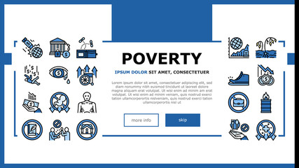 Poverty Destitution Landing Web Page Header Banner Template Vector. Lost Job And House, Miscarriage And Illness, Hunger And Drought Poverty Problem Illustration