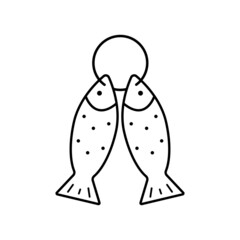 Fish catch icon. Logo illustration. Black outline icon isolated on a white background.