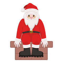 Santa Claus sitting on chimney pipe. Christmas character in cartoon style