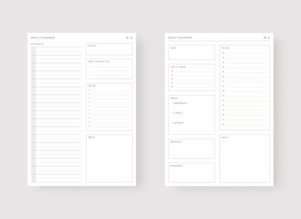 Modern planner template set. Set of planner and to do list. Daily planner template. Vector illustration.
