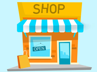 Drawing of physical store on a blue background
