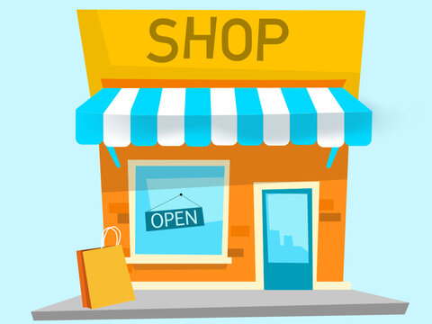 Drawing Of Physical Store On A Blue Background