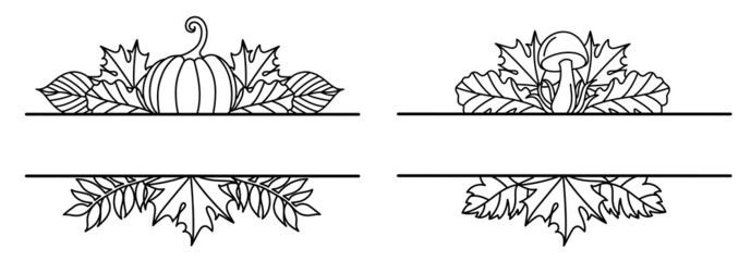 Frame with autumn leaves in a line art style.