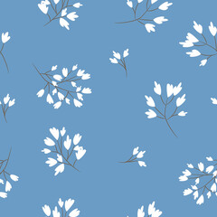 Seamless pattern in floral style.Flowers on a blue background. Vector illustration