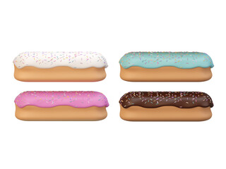 Donuts with sprinkles flying over on background . 3D rendering