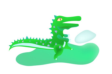 Cartoon cute crocodile walking on two legs. A funny, happy aligator.