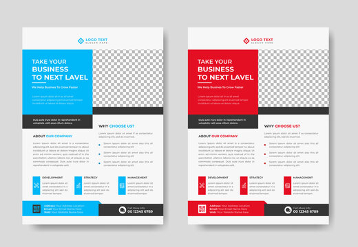 Corporate business flyer template design set or a4 flyer template with blue, green, red and yellow color. marketing, business proposal, promotion flyer.