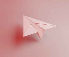 Creating Paper plane with bending paper. isolated on pink background. Origami creativity concept.