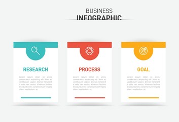 Concept of arrow business model with 3 successive steps. Three colorful graphic elements. Timeline design for brochure, presentation. Infographic design layout.