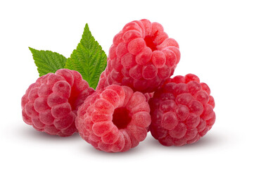 Ripe raspberries isolated on white background close up