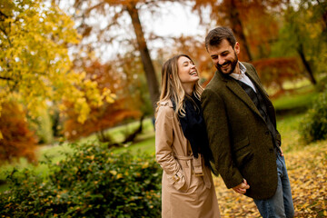 Young couple in the autumn park