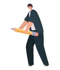 man carrying pencil