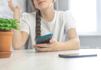 Woman using smartphone in cafe, lifestyle concept