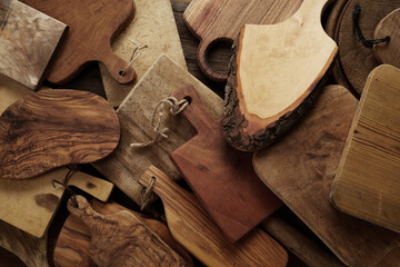 Set of various wooden cutting board