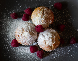 Freshly baked blueberry raspberry muffins