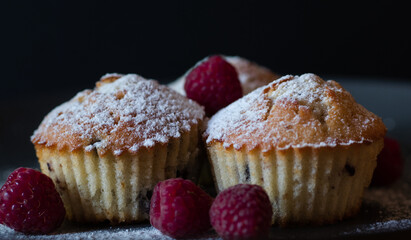 Freshly baked blueberry raspberry muffins