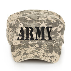 Military cap color ACU close-up isolated on white background.
