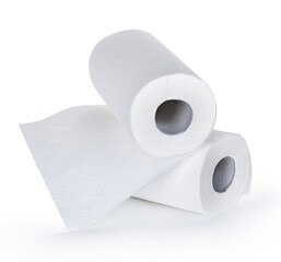 Kitchen paper towel isolated on white background.