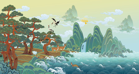 oriental painting ten longevity illustration 십장생 동양화 고화질