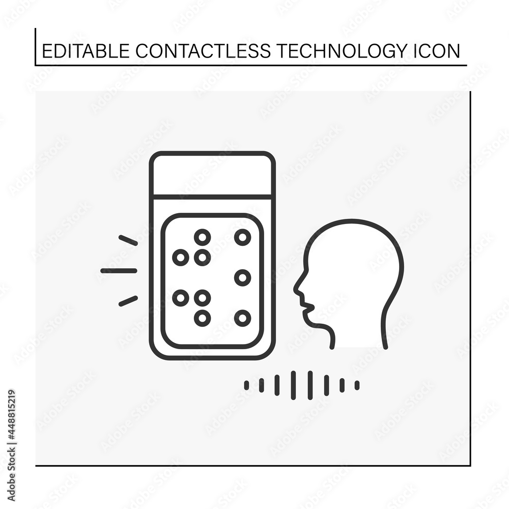 Poster touchless control line icon. voice input systems. controlling devices due to voice commands. contact