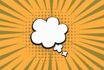 Empty cartoon black and white cloud pop art expression speech box on yellow.