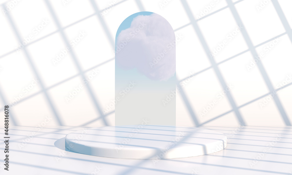Poster background 3d rendering with podium and minimal cloud scene, minimal product display background.
