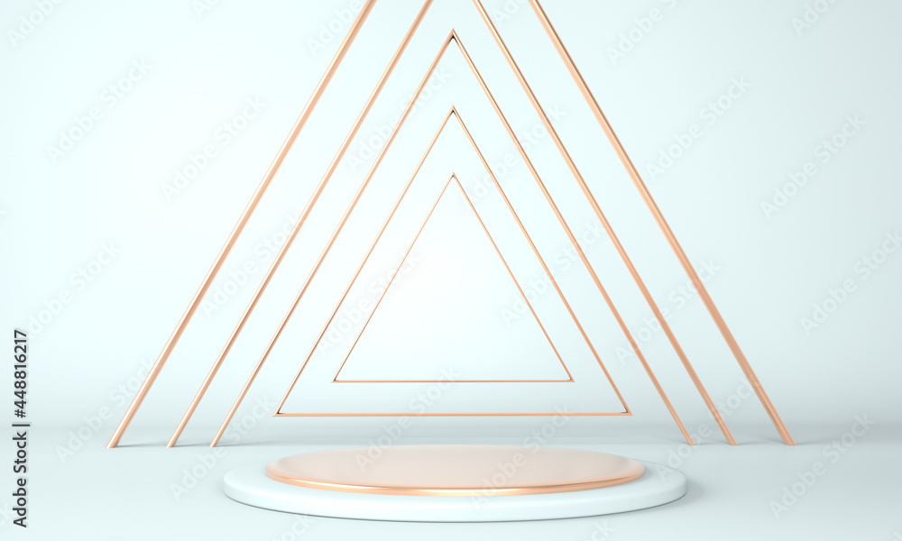 Poster 3d rendering studio with geometric shapes, podium on the floor. platforms for product presentation, 