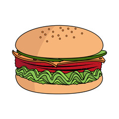 Isolated big cheese burger with tomato and lettuce Vector