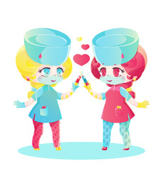 Chibi nurses with syringes