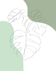 Foliage line art drawing with abstract shape. Minimalism art.
