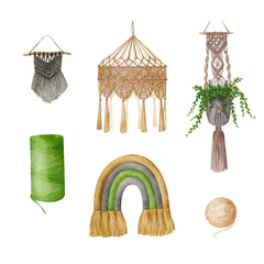 Hand painted watercolor clipart 6 individual elements  Macrame