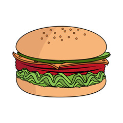 Isolated big cheese burger with tomato and lettuce Vector