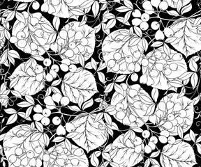 Floral Seamless pattern, background with In art nouveau style, vintage, old, retro style. Black and white graphics vector illustration..