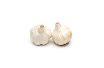 Two organic fresh spicy garlic on an isolated white background