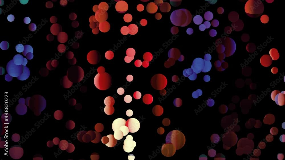 Poster colorful circles falling down on a black background, seamless loop. motion. polka dot pattern of sma