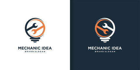 Mechanic logo template with bulb idea concept Premium Vector